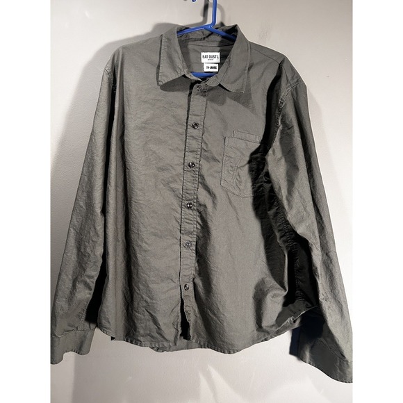 Eat Dust Mens Green Button Up Long Sleeve Shirt Camp Loop Moto Workwear Sz 2XL